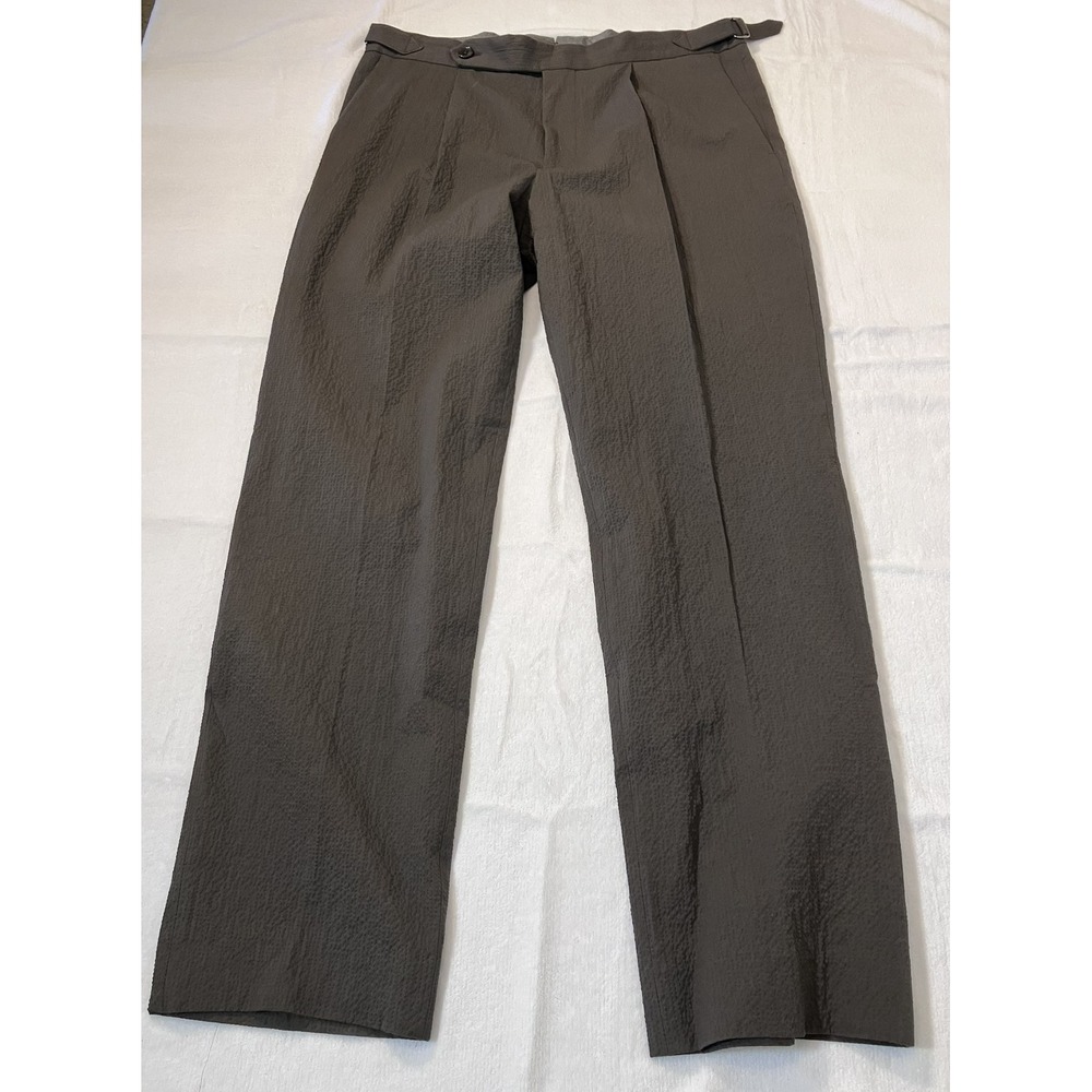 Todd Snyder Lightweight Seersucker Pleated Trousers Brown Side Tab 33x32 (34X29)